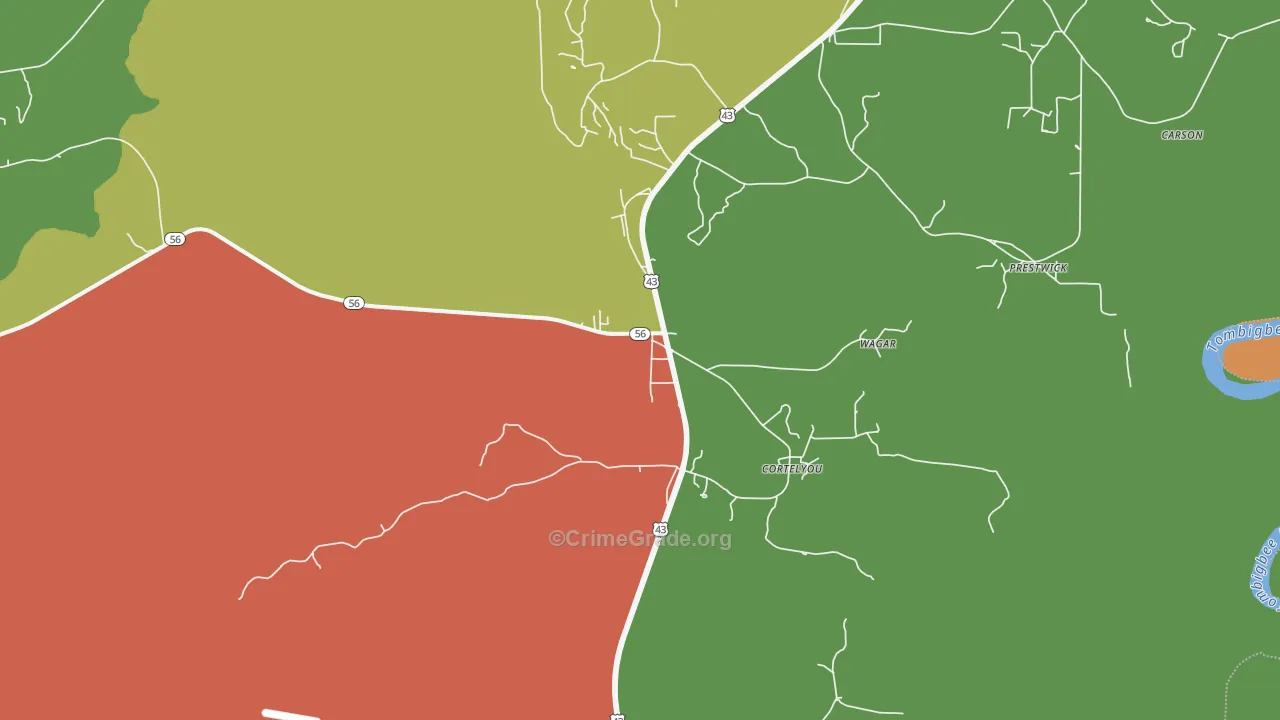 Wagarville, AL Map of Drug-Related Crime Rates