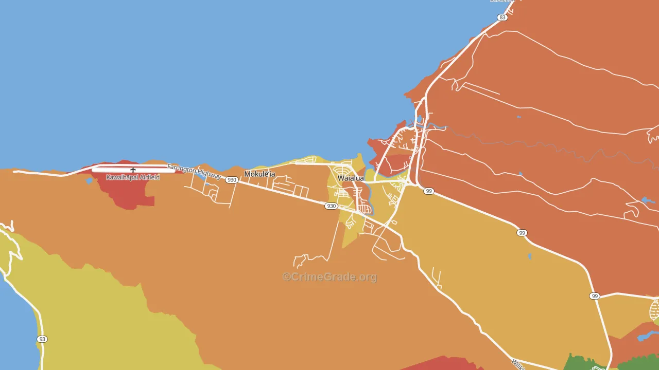 Waialua, HI Map of Drug-Related Crime Rates