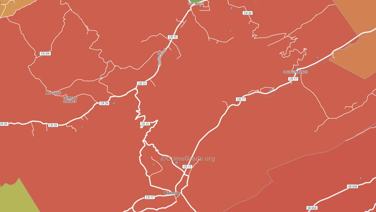 Waiteville, WV Map of Drug-Related Crime Rates