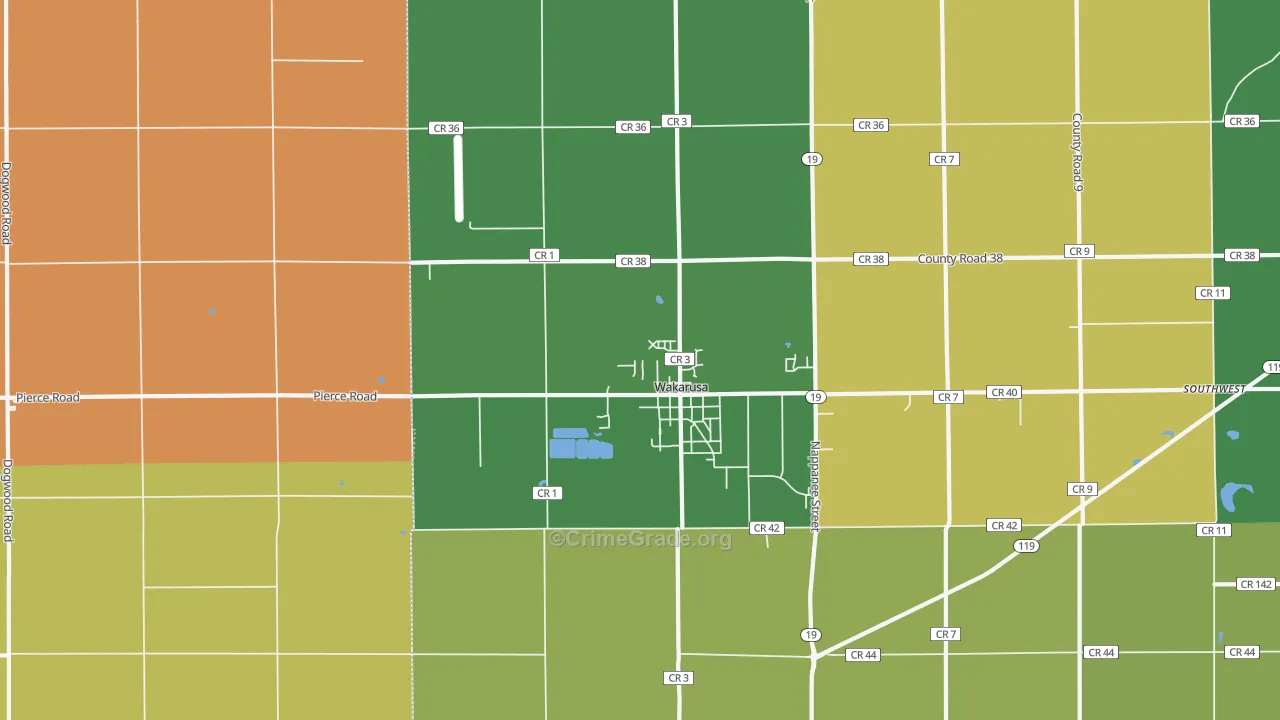 Wakarusa, IN Map of Drug-Related Crime Rates