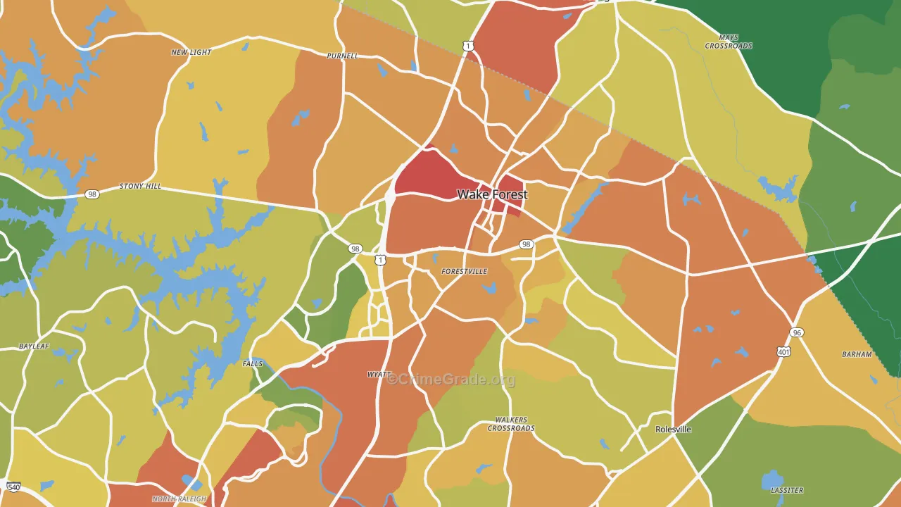 Wake Forest, NC Map of Drug-Related Crime Rates