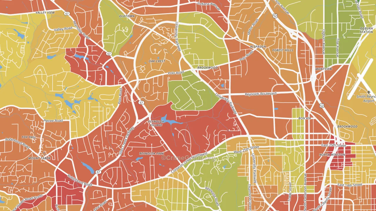 Wake Forest University, Winston-Salem, NC Map of Drug-Related Crime Rates