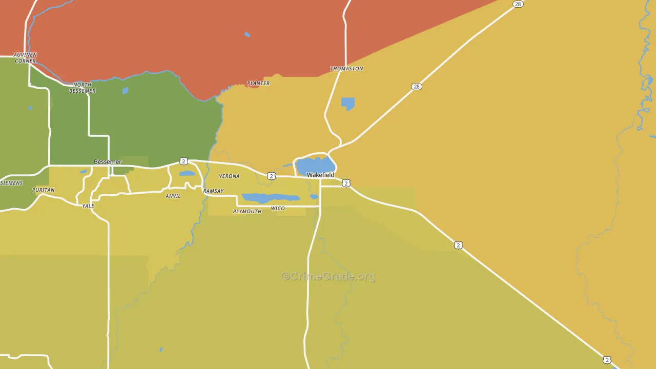 Wakefield, MI Map of Drug-Related Crime Rates