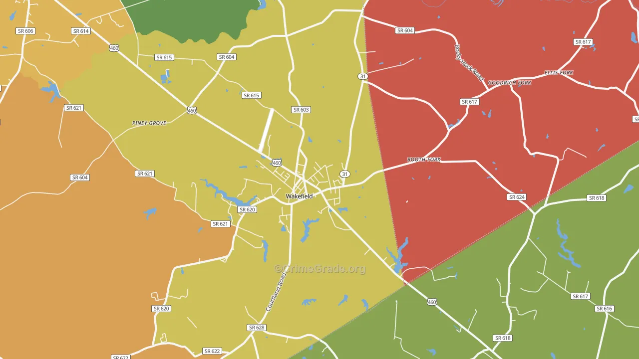 Wakefield, VA Map of Drug-Related Crime Rates