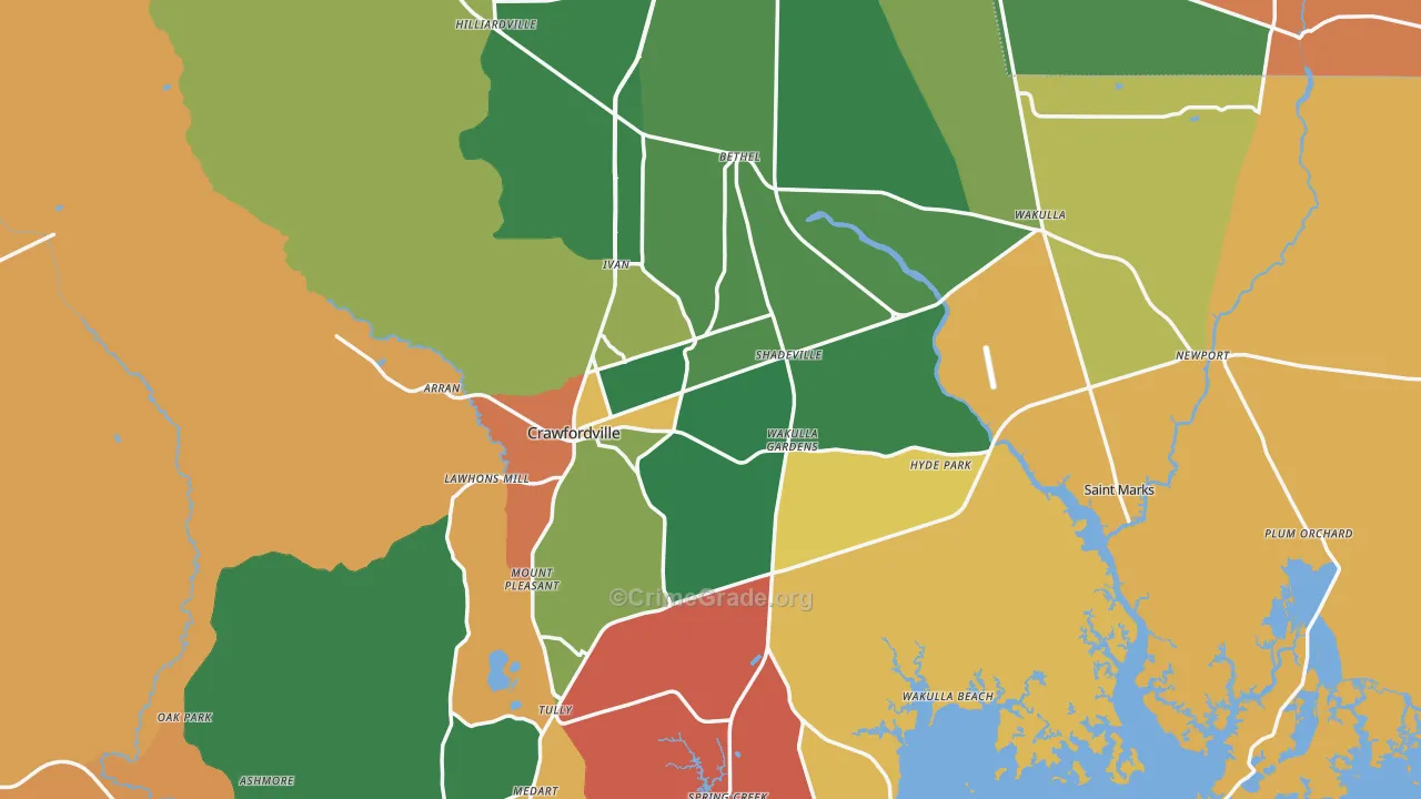 Wakulla County, FL Map of Drug-Related Crime Rates