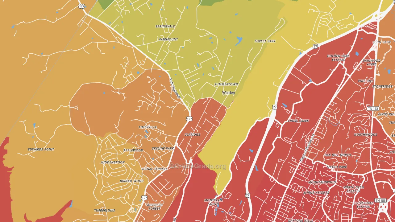 Walden, TN Map of Drug-Related Crime Rates
