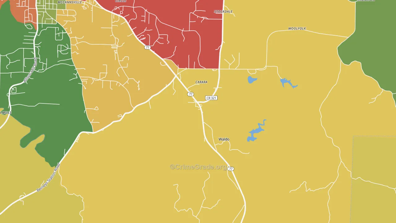 Waldo, AL Map of Drug-Related Crime Rates
