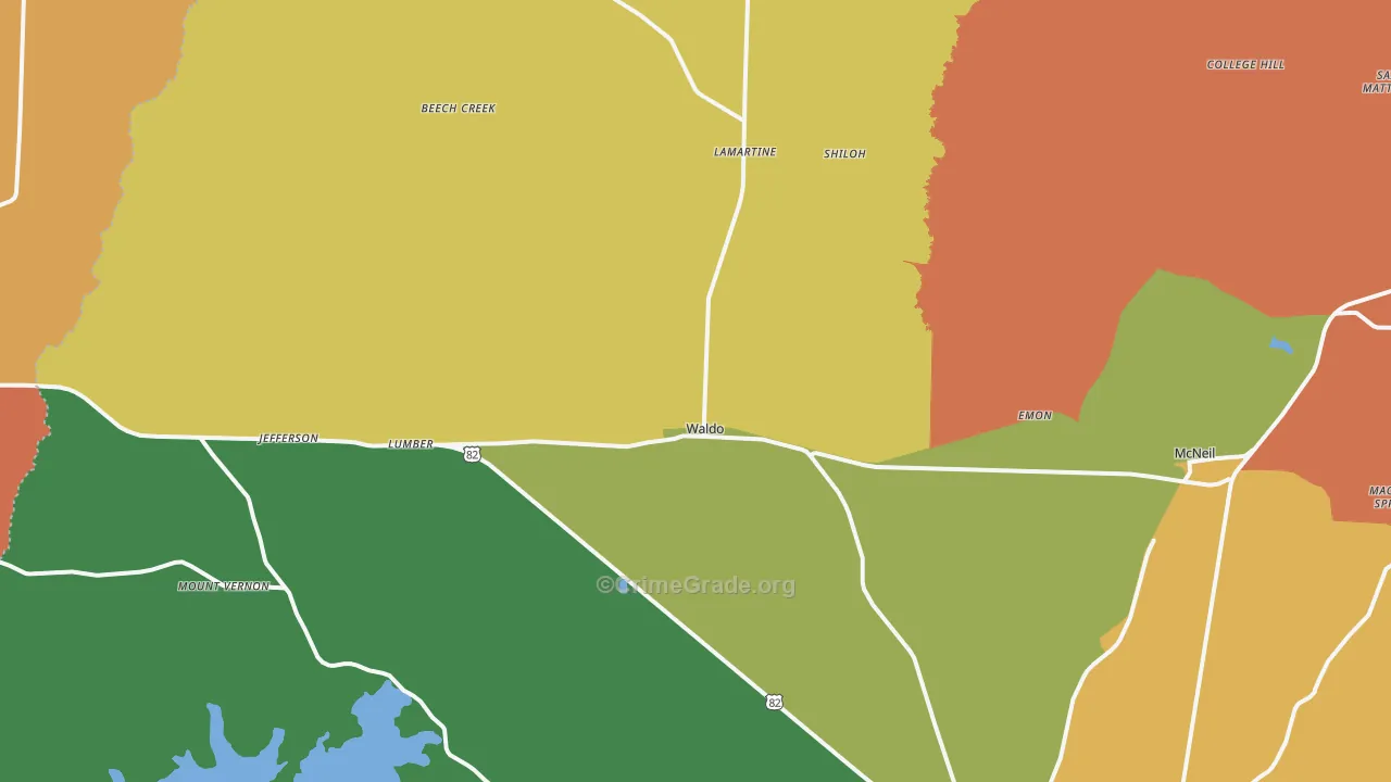 Waldo, AR Map of Drug-Related Crime Rates