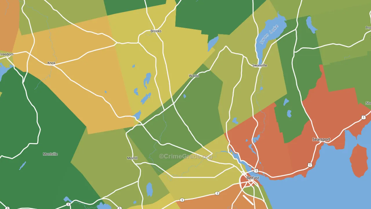 Waldo County, ME Map of Drug-Related Crime Rates