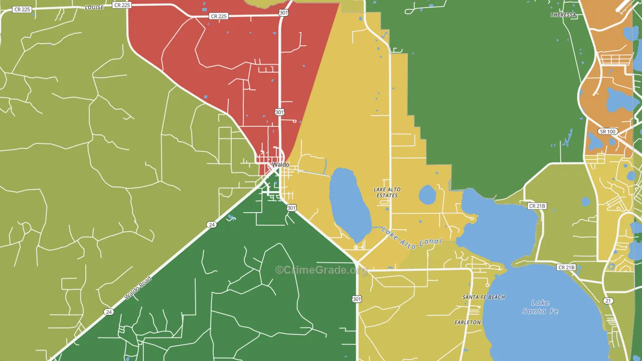 Waldo, FL Map of Drug-Related Crime Rates