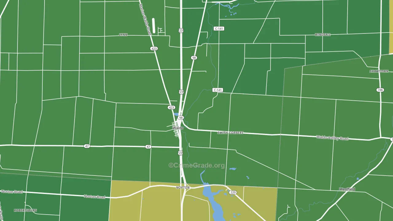Waldo, OH Map of Drug-Related Crime Rates