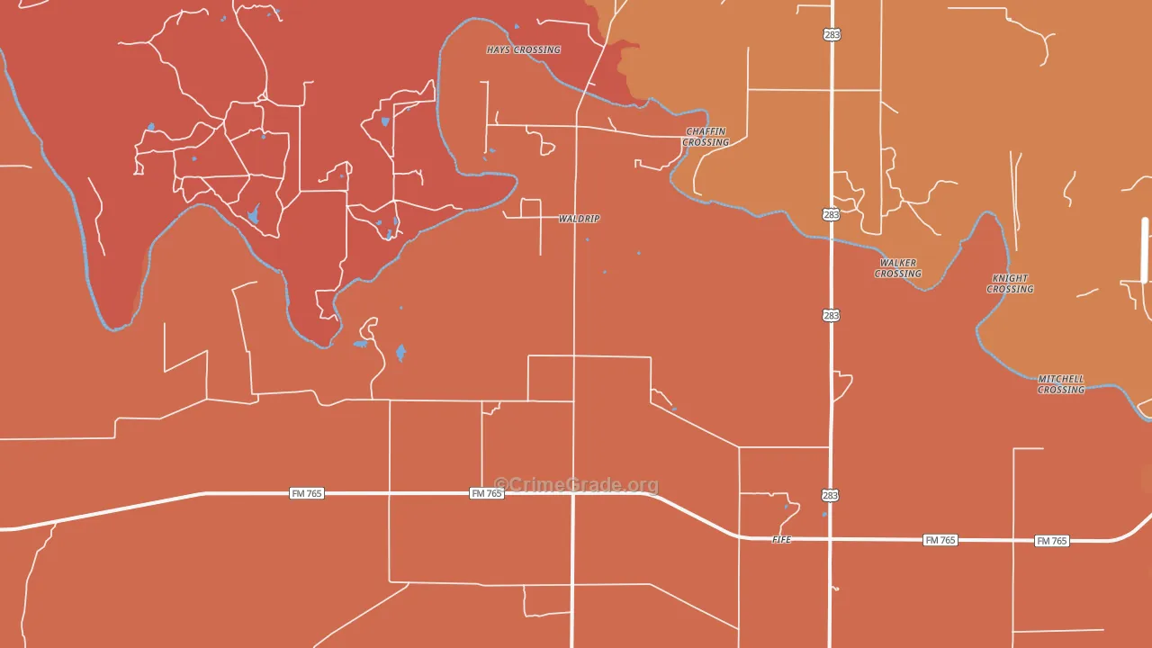 Waldrip, TX Map of Drug-Related Crime Rates
