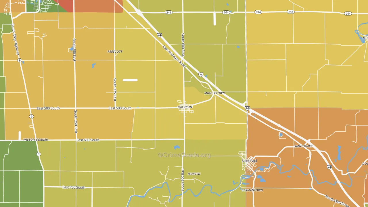 Waldron, IN Map of Drug-Related Crime Rates