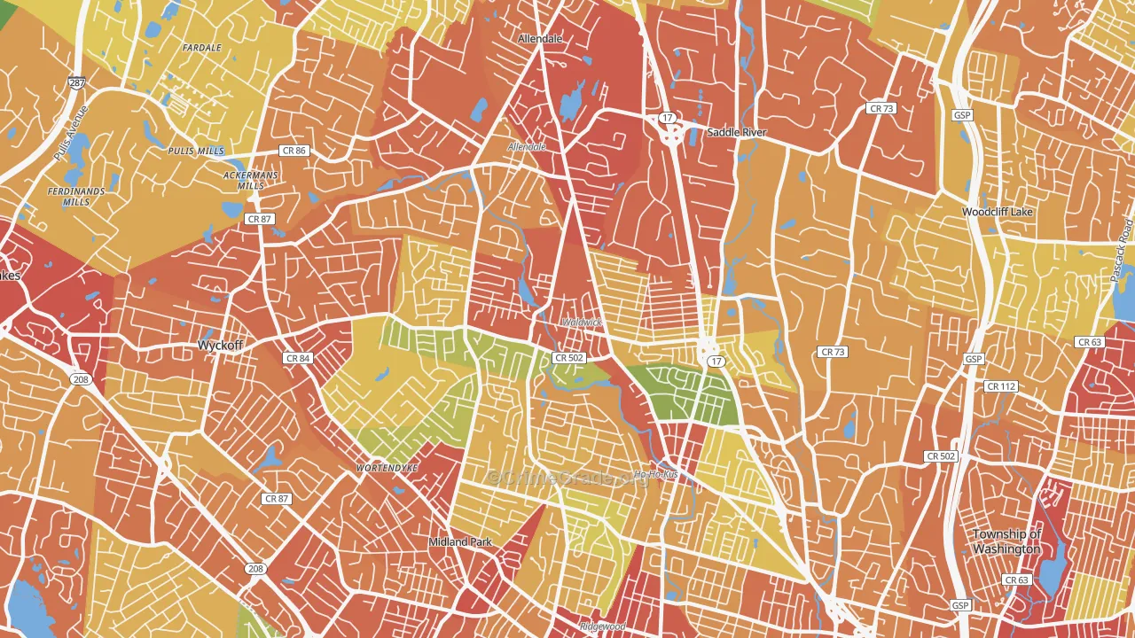Waldwick, NJ Map of Drug-Related Crime Rates