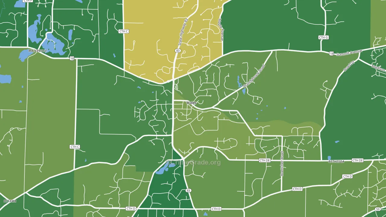 Wales, WI Map of Drug-Related Crime Rates