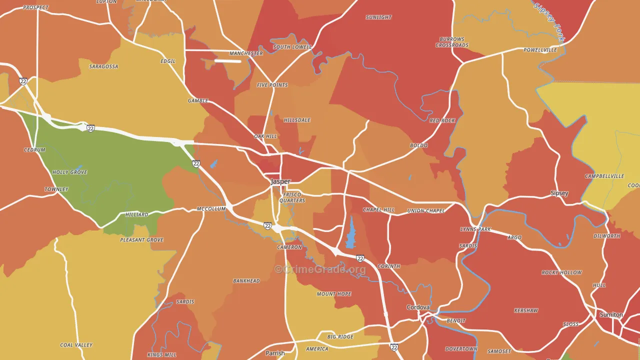 Walker County, AL Map of Drug-Related Crime Rates