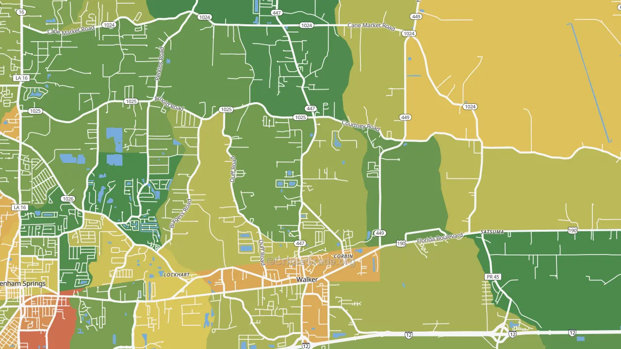 Walker, LA Map of Drug-Related Crime Rates