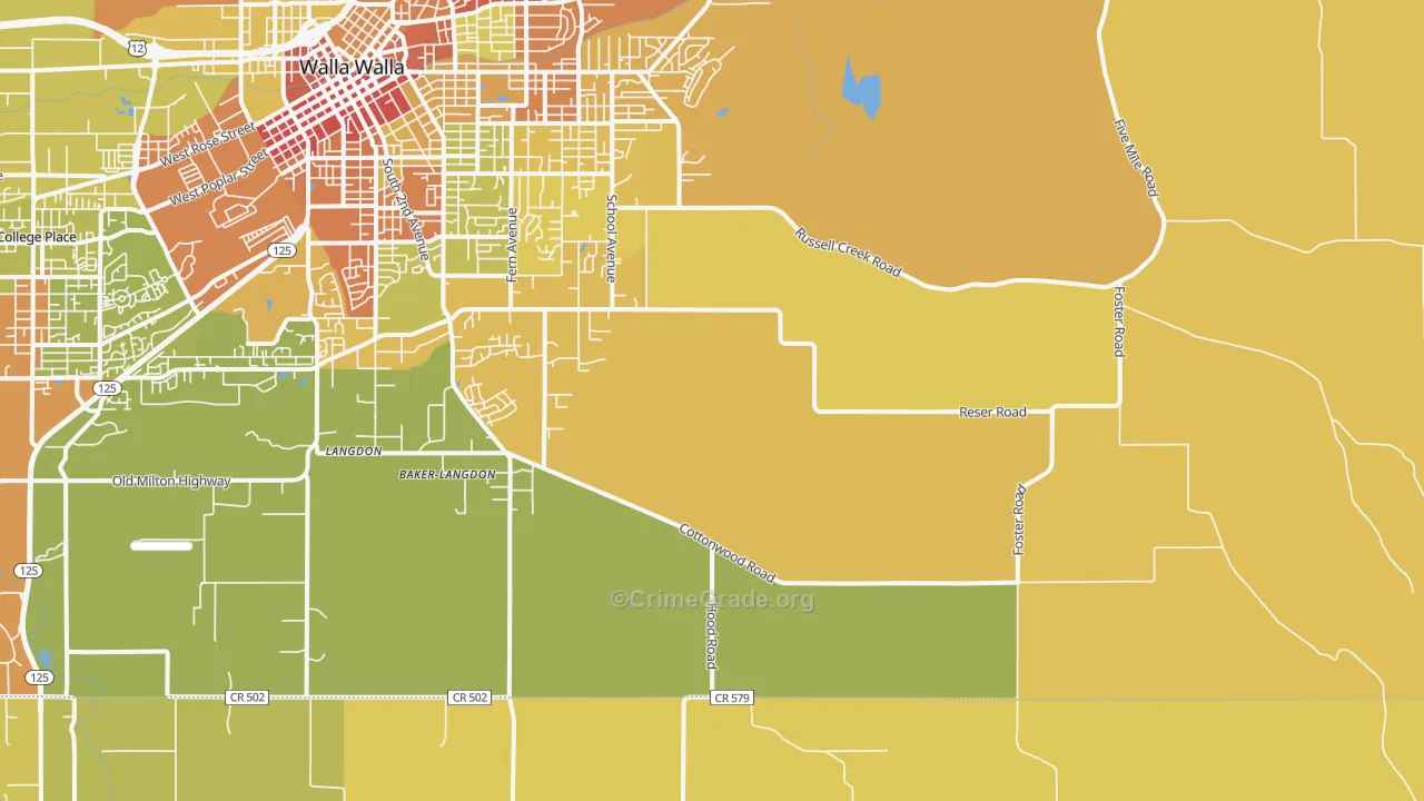 Walla Walla East, WA Map of Drug-Related Crime Rates