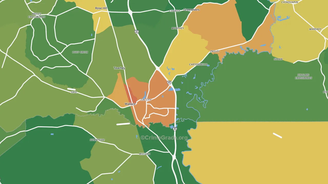 Wallace, NC Map of Drug-Related Crime Rates