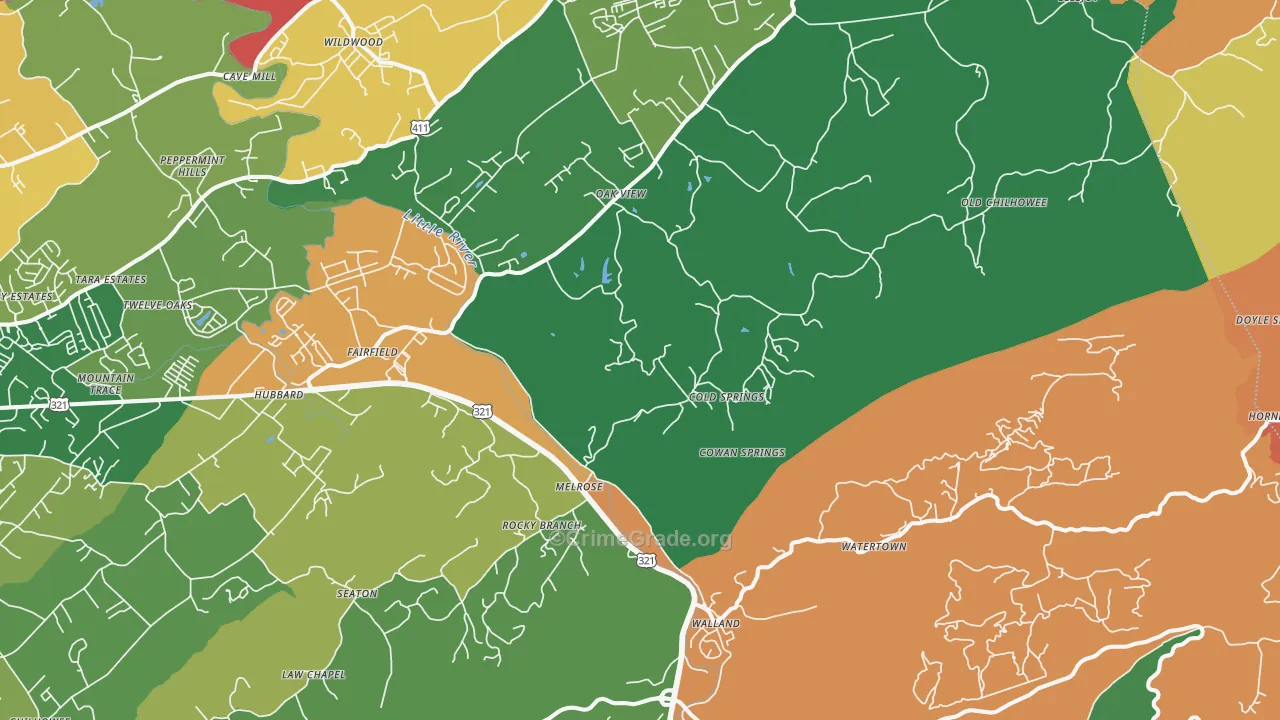Walland, TN Map of Drug-Related Crime Rates