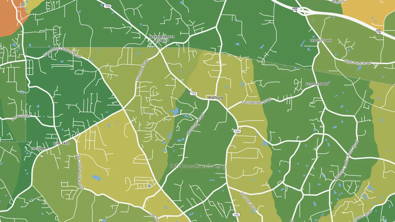 Wallburg, NC Map of Drug-Related Crime Rates