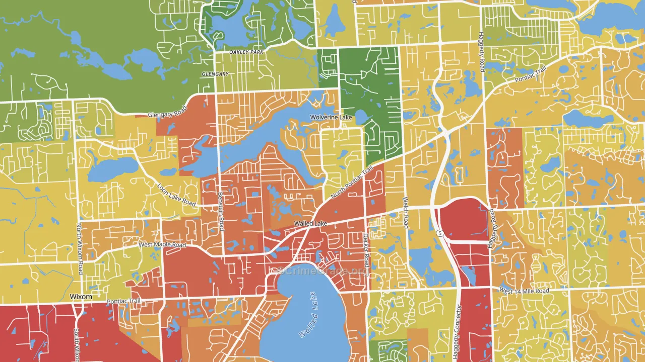 Walled Lake, MI Map of Drug-Related Crime Rates