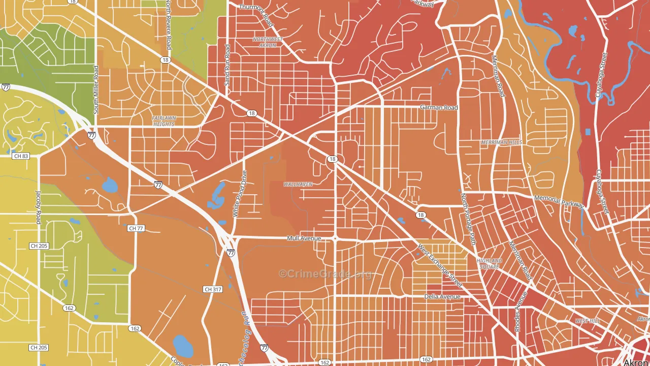 Wallhaven, Akron, OH Map of Drug-Related Crime Rates
