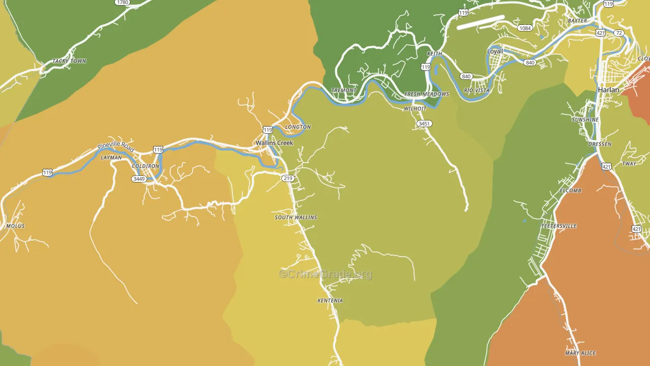 Wallins Creek, KY Map of Drug-Related Crime Rates
