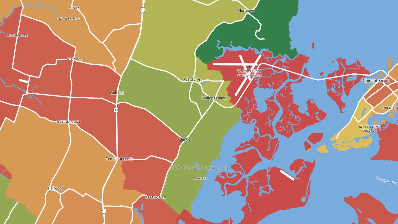 Wallops Island, VA Map of Drug-Related Crime Rates