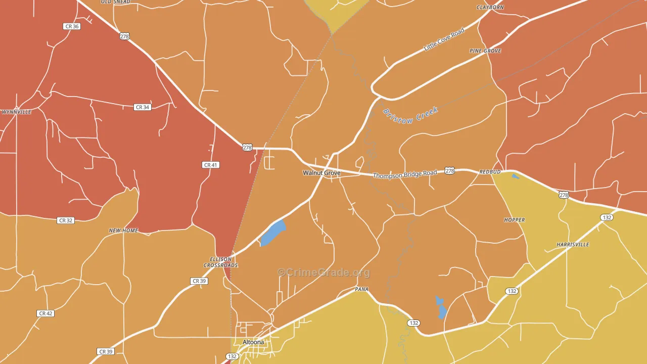 Walnut Grove, AL Map of Drug-Related Crime Rates