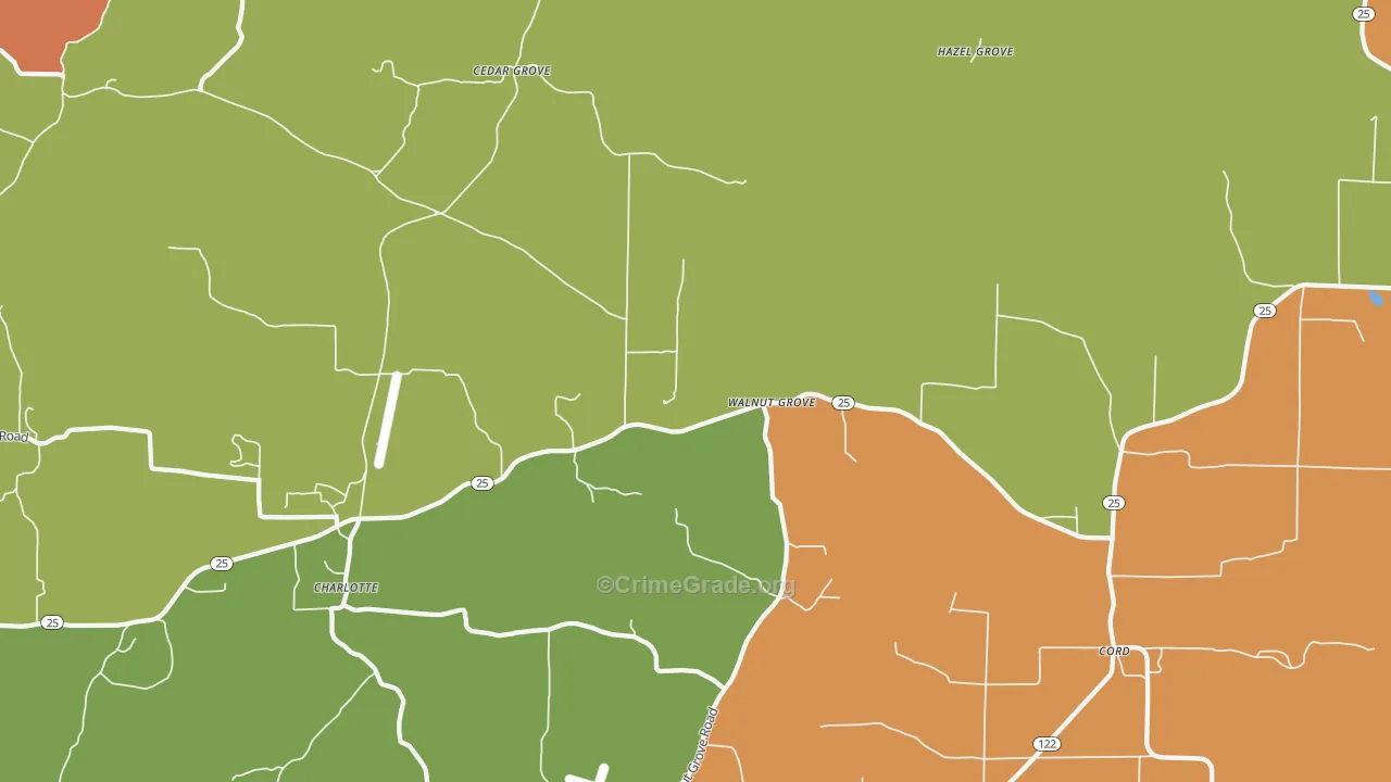 Walnut Grove, AR Map of Drug-Related Crime Rates
