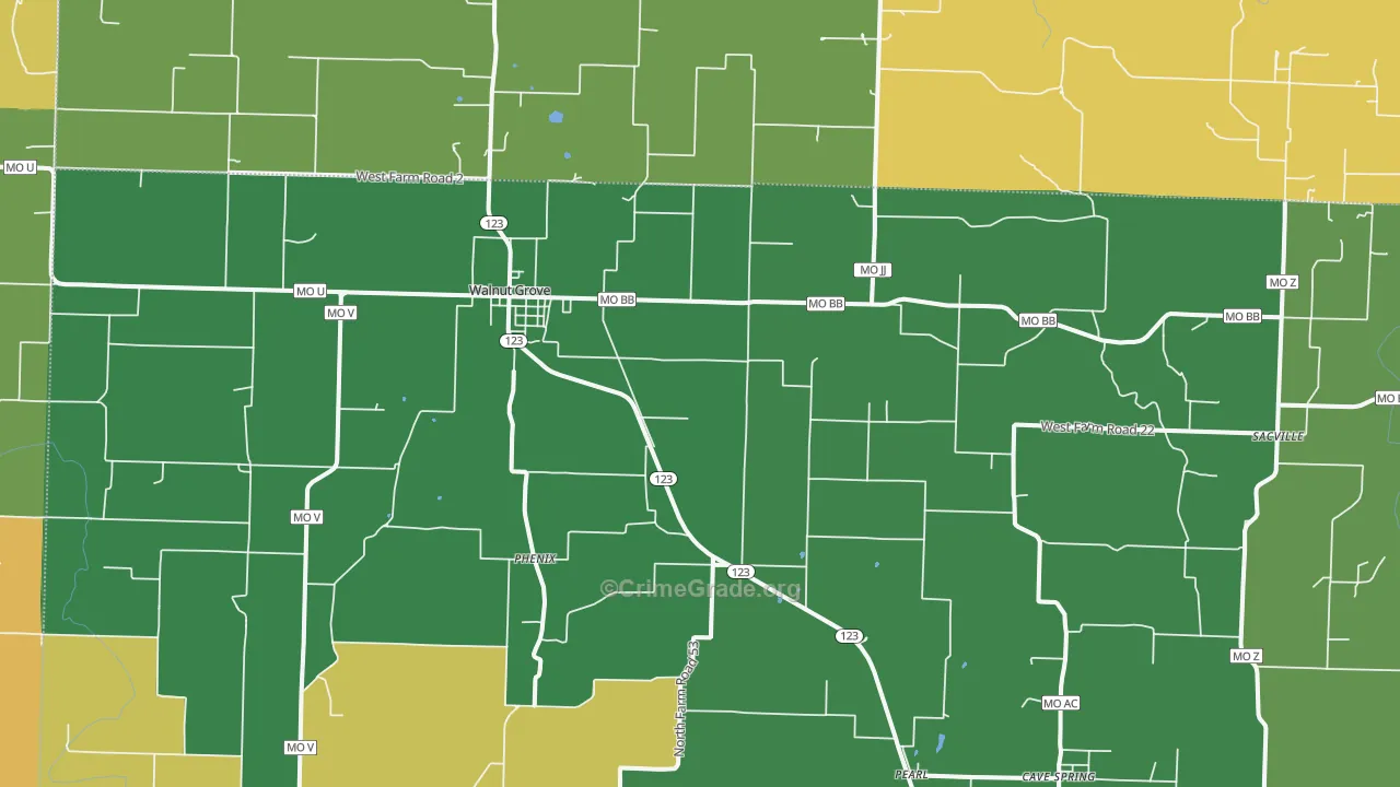 Walnut Grove, MO Map of Drug-Related Crime Rates