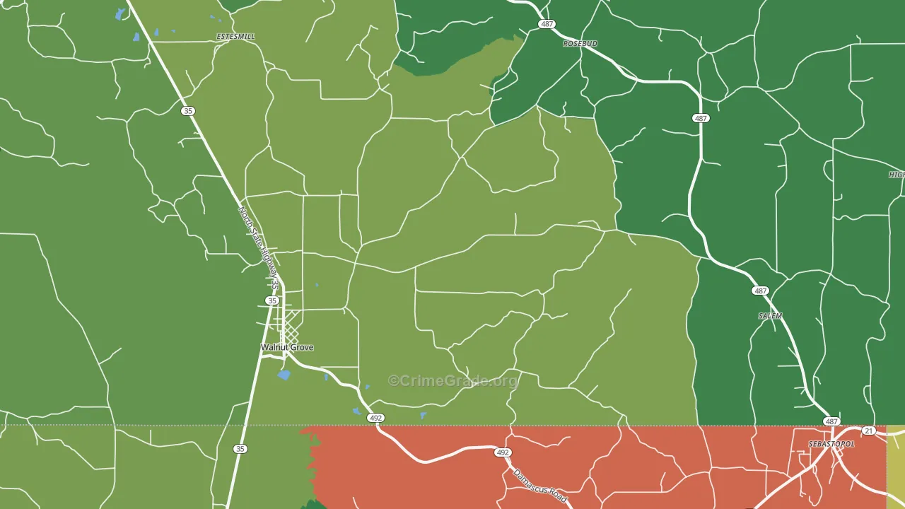 Walnut Grove, MS Map of Drug-Related Crime Rates