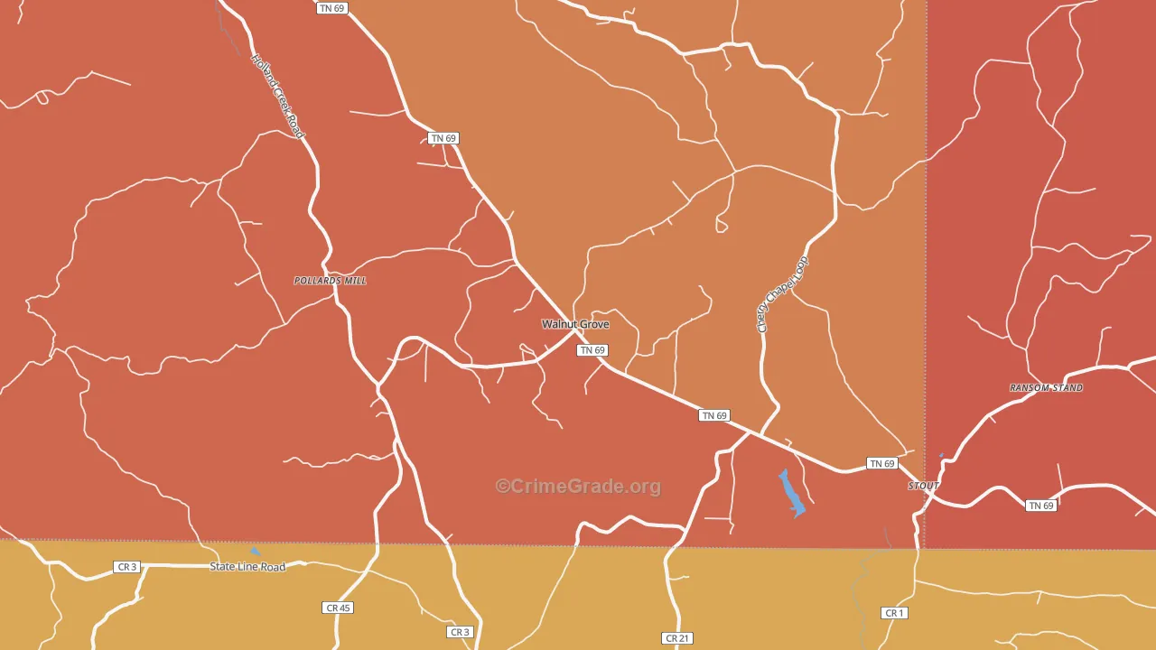Walnut Grove, TN Map of Drug-Related Crime Rates