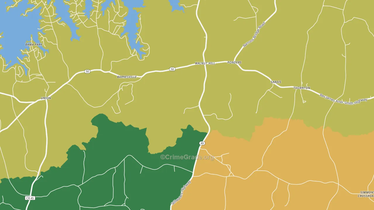 Walnut Hill, AL Map of Drug-Related Crime Rates