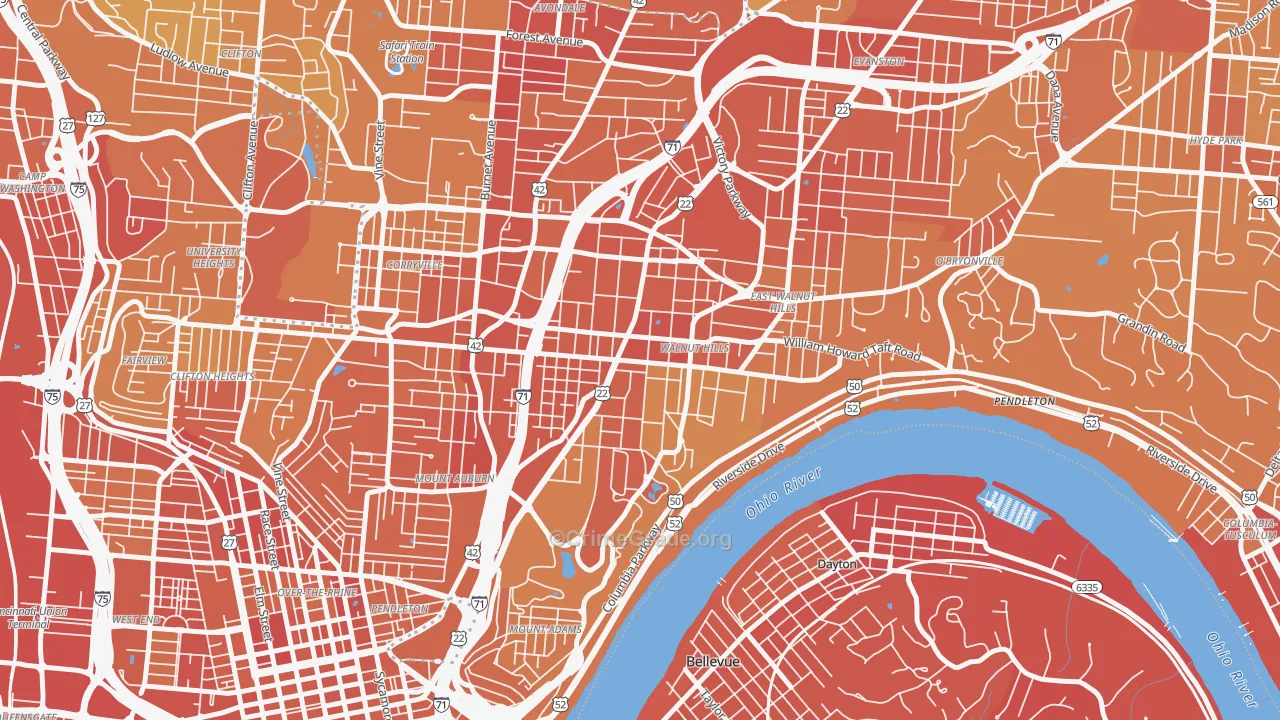 Walnut Hills, Cincinnati, OH Map of Drug-Related Crime Rates