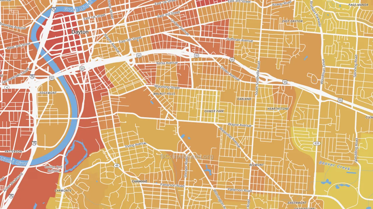 Walnut Hills-Dayton, Dayton, OH Map of Drug-Related Crime Rates