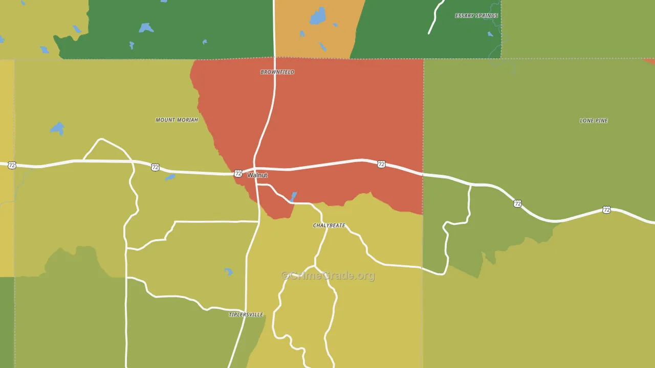 Walnut, MS Map of Drug-Related Crime Rates