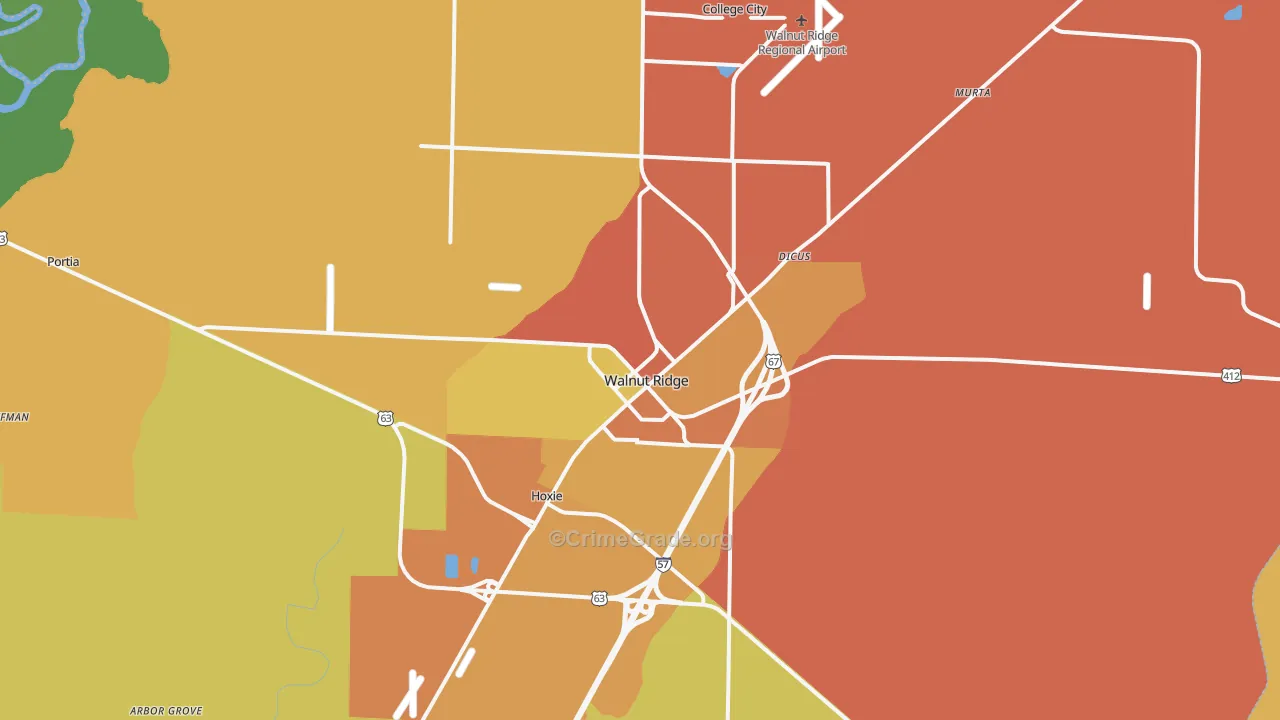 Walnut Ridge, AR Map of Drug-Related Crime Rates
