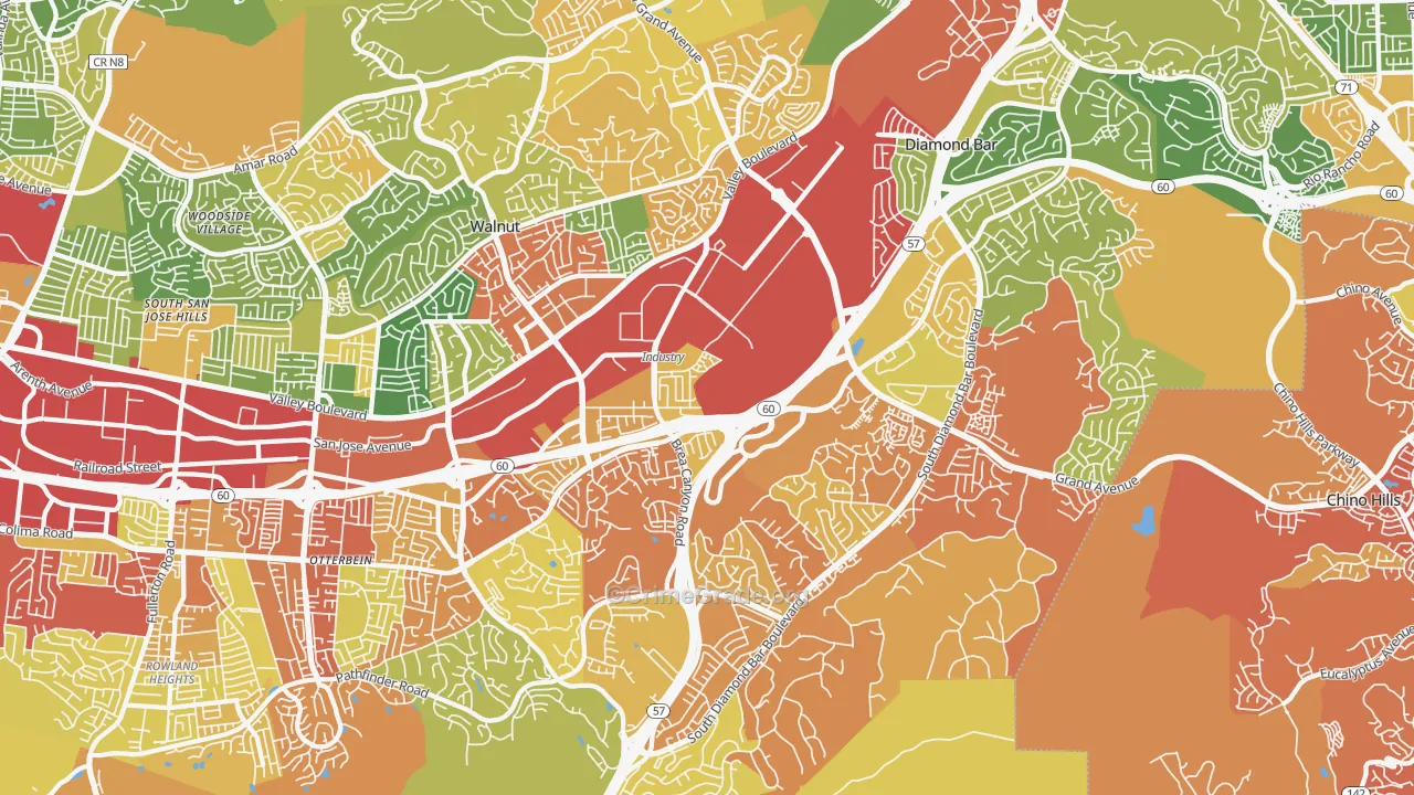 Walnut Valley, Diamond Bar, CA Map of Drug-Related Crime Rates