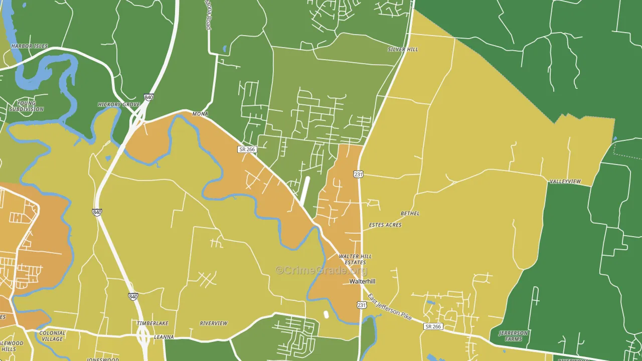 Walterhill, TN Map of Drug-Related Crime Rates