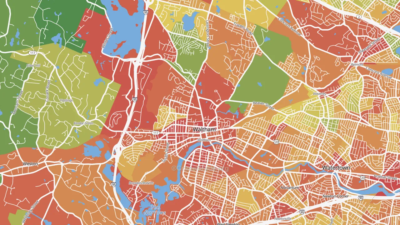 Waltham, MA Map of Drug-Related Crime Rates
