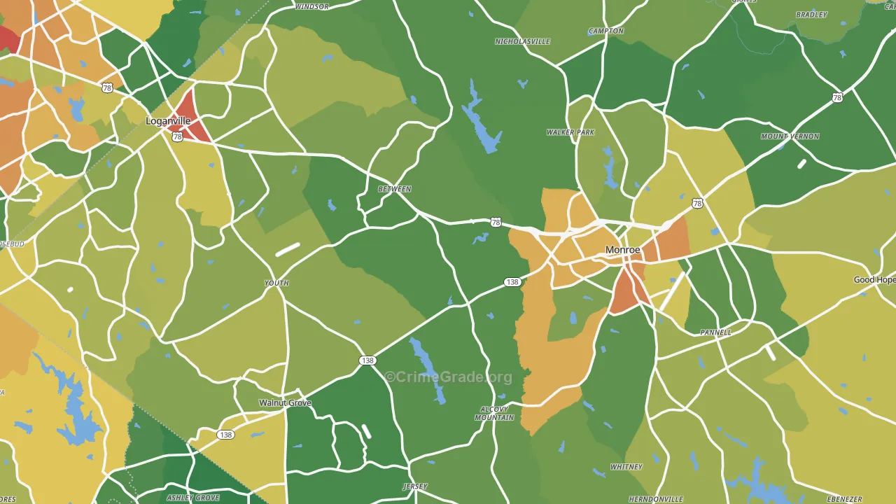 Walton County, GA Map of Drug-Related Crime Rates