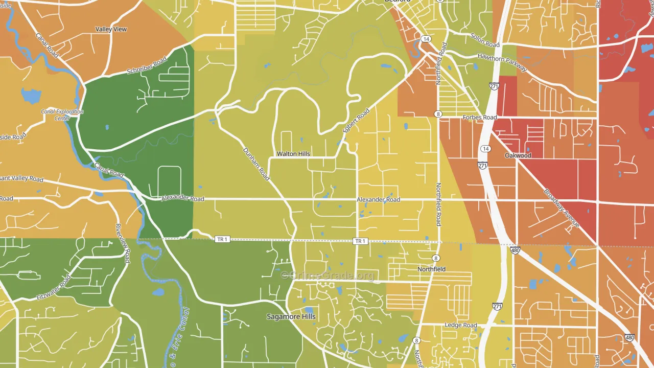 Walton Hills, OH Map of Drug-Related Crime Rates