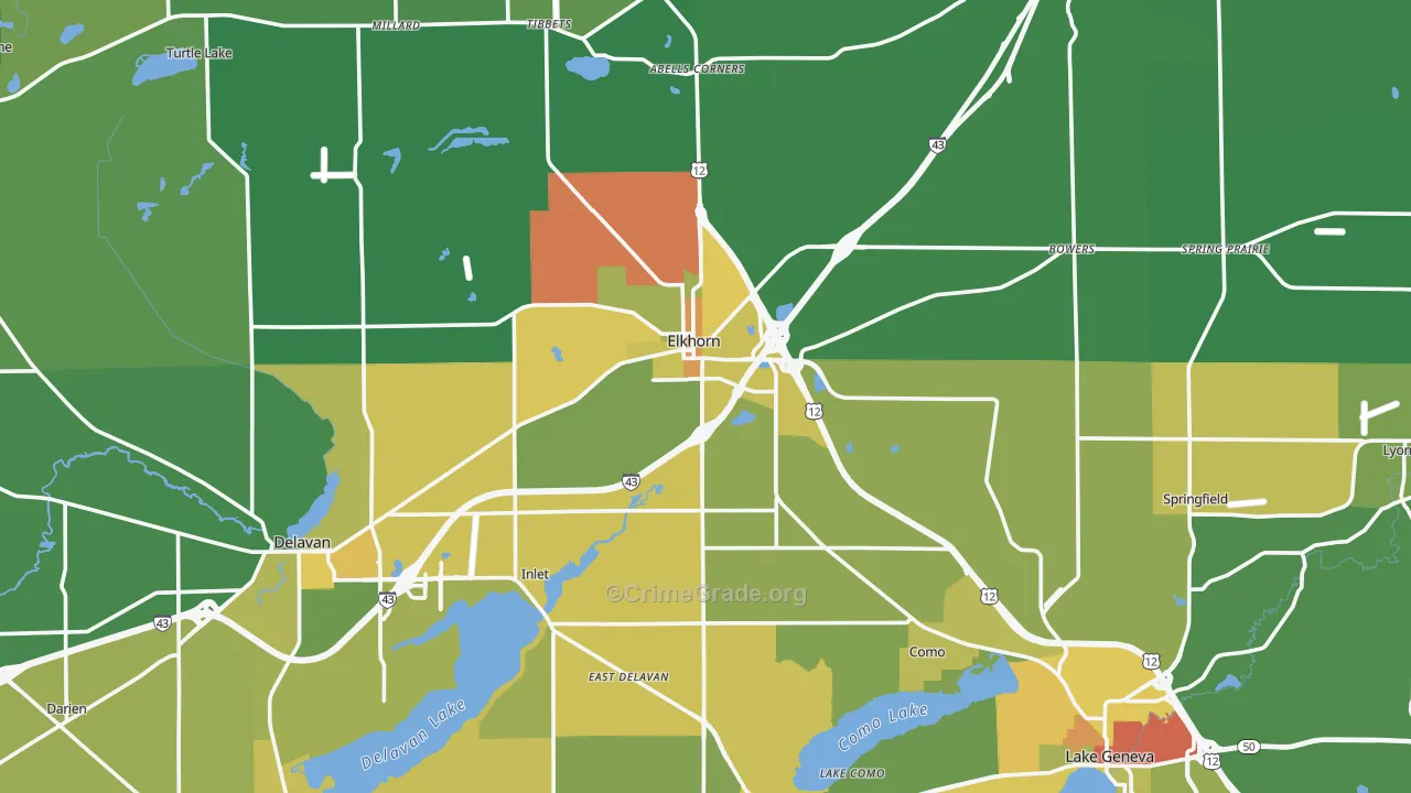 Walworth County, WI Map of Drug-Related Crime Rates
