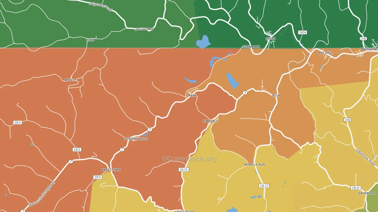 Wana, WV Map of Drug-Related Crime Rates