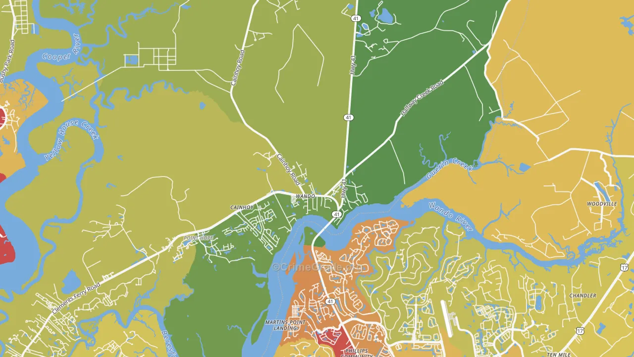 Wando, SC Map of Drug-Related Crime Rates