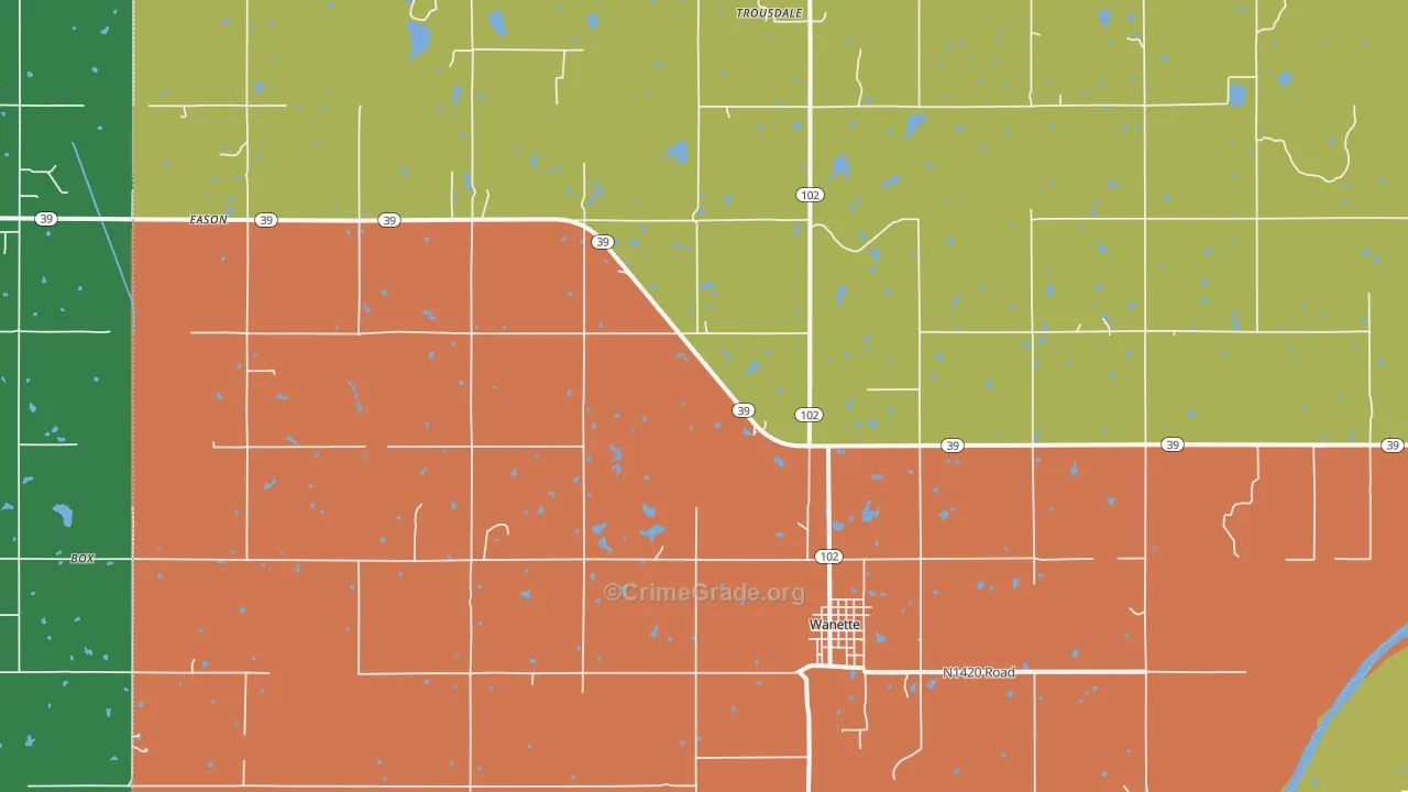 Wanette, OK Map of Drug-Related Crime Rates