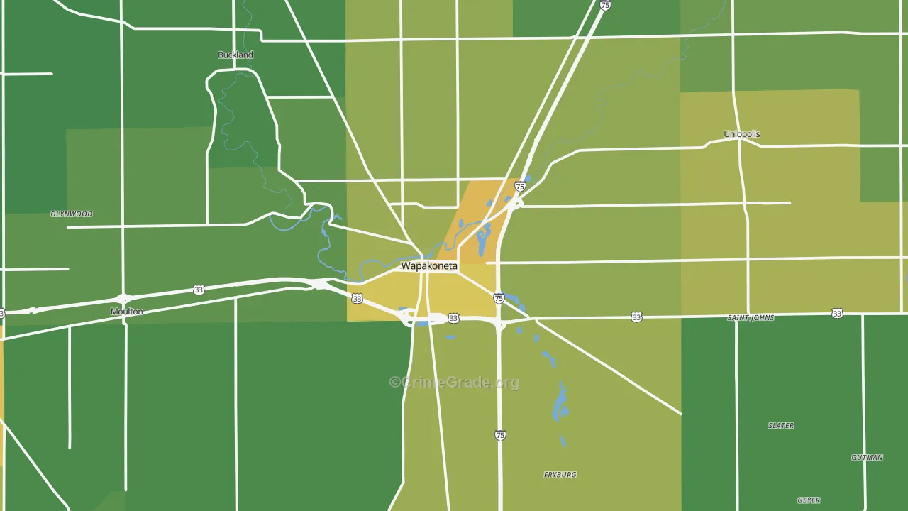 Wapakoneta, OH Map of Drug-Related Crime Rates