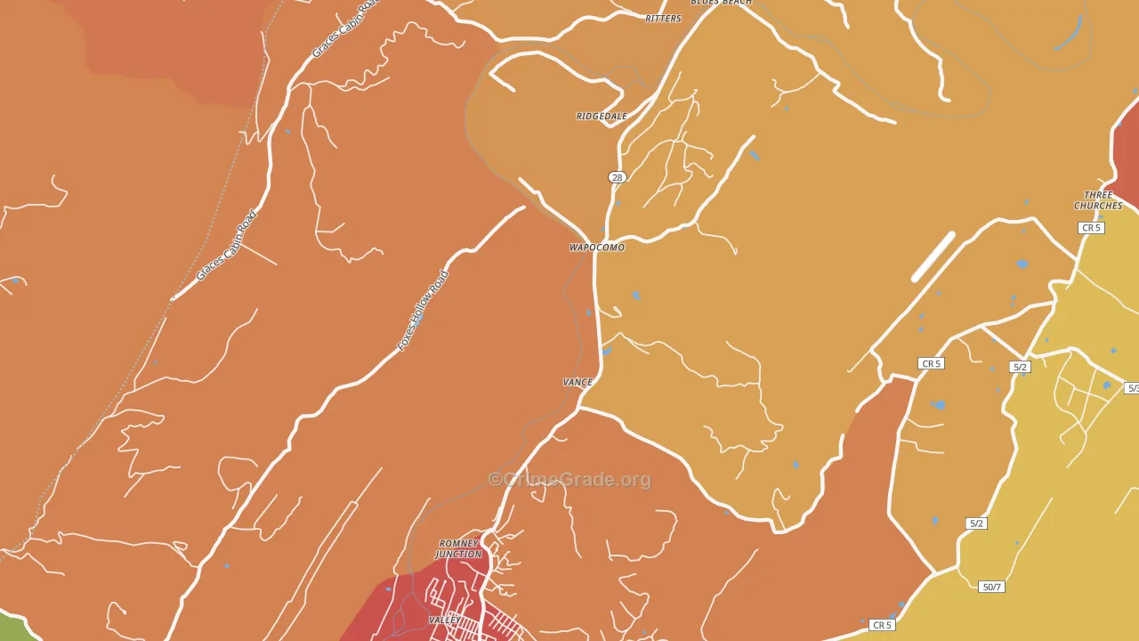 Wapocomo, WV Map of Drug-Related Crime Rates